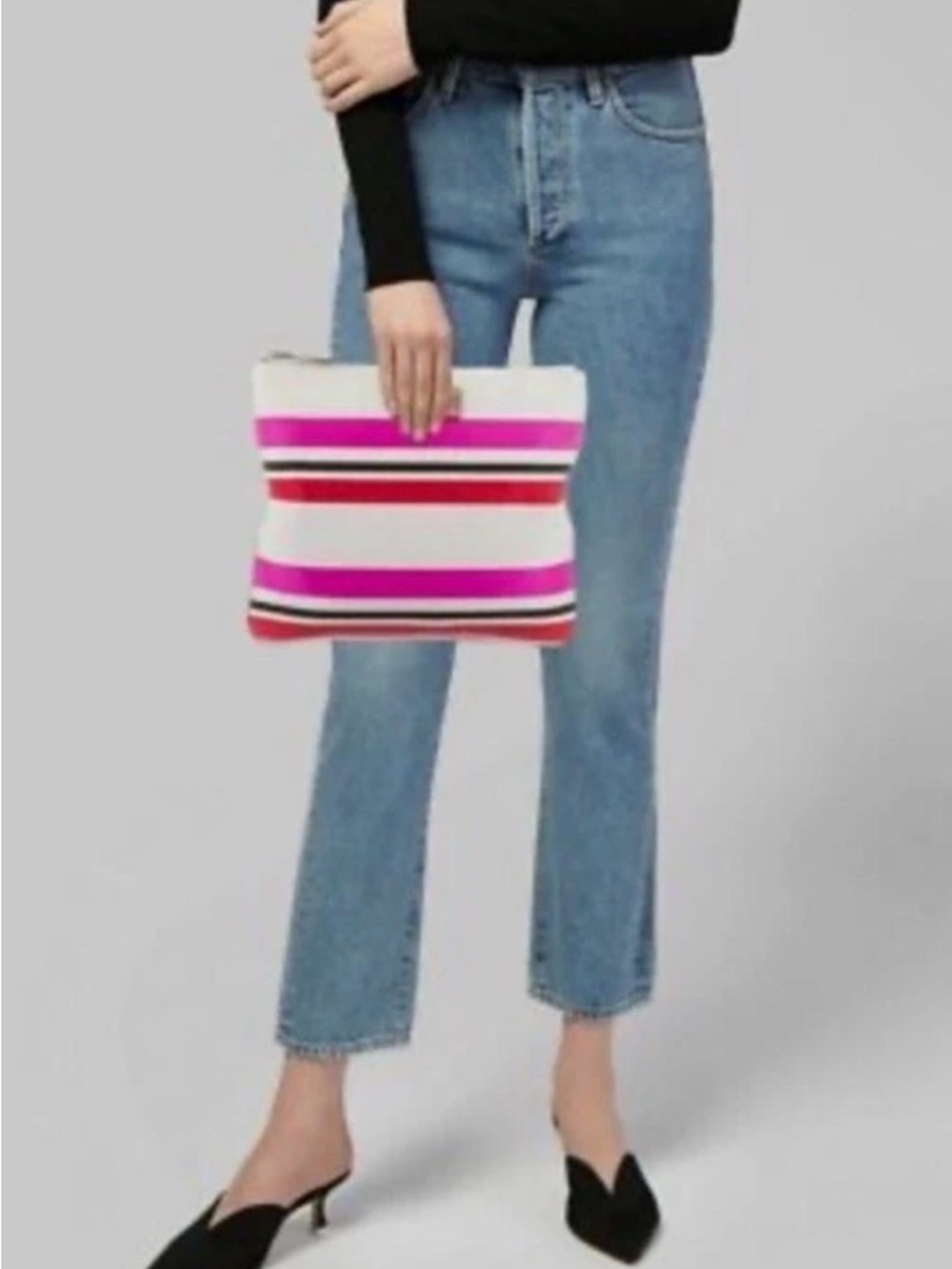 Kate Spade Oak Island Adrianne Striped Envelope Clutch Bag Fabric Twill Handbag